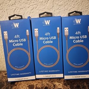 JUST WIRELESS JW 4 FT. MICRO USB CABLE FOR ANDROID DEVICES EXTRA STRENGTH 3 Pack
